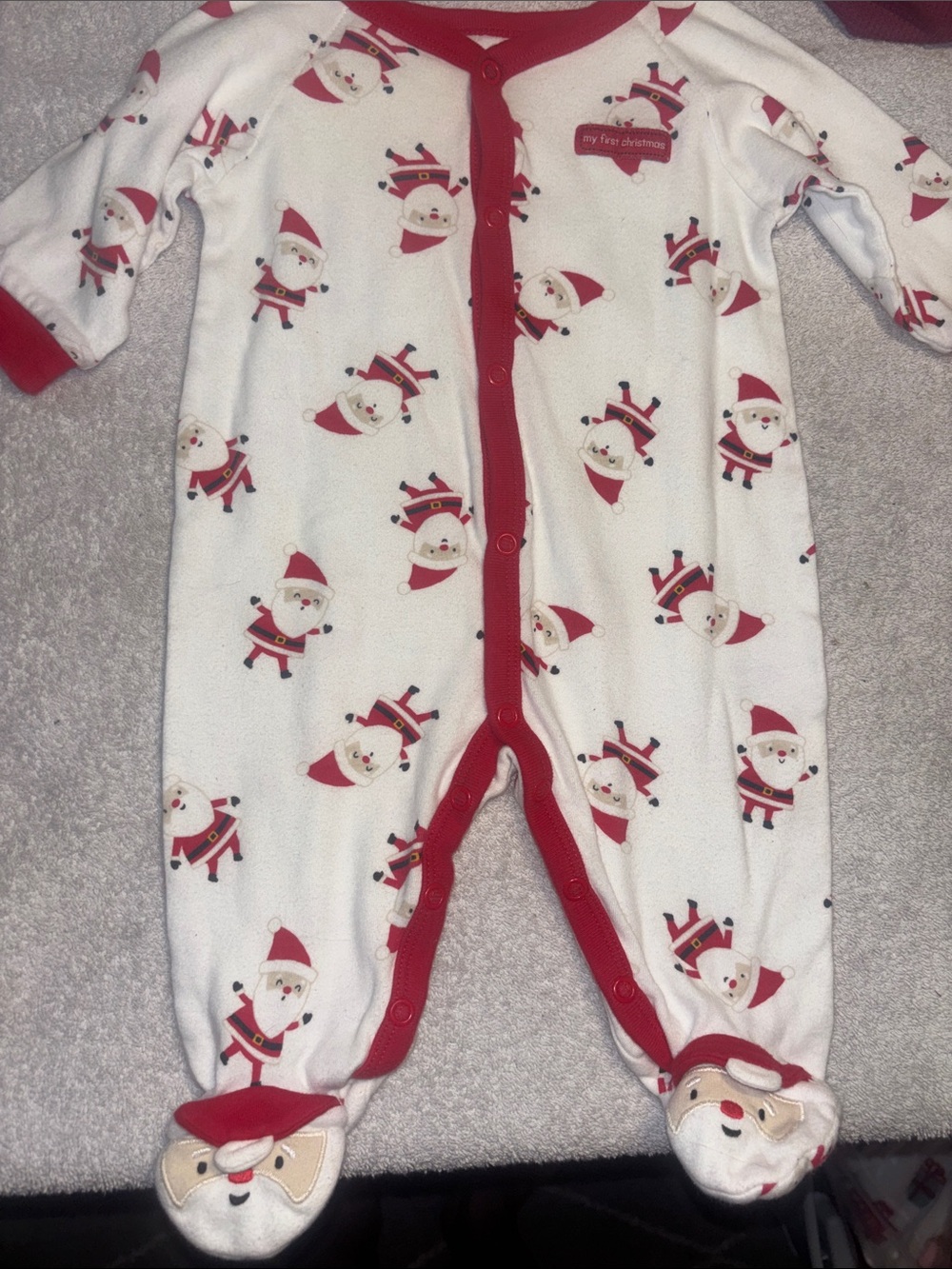 Carter's White and Red Santa Print Footed One-Piece